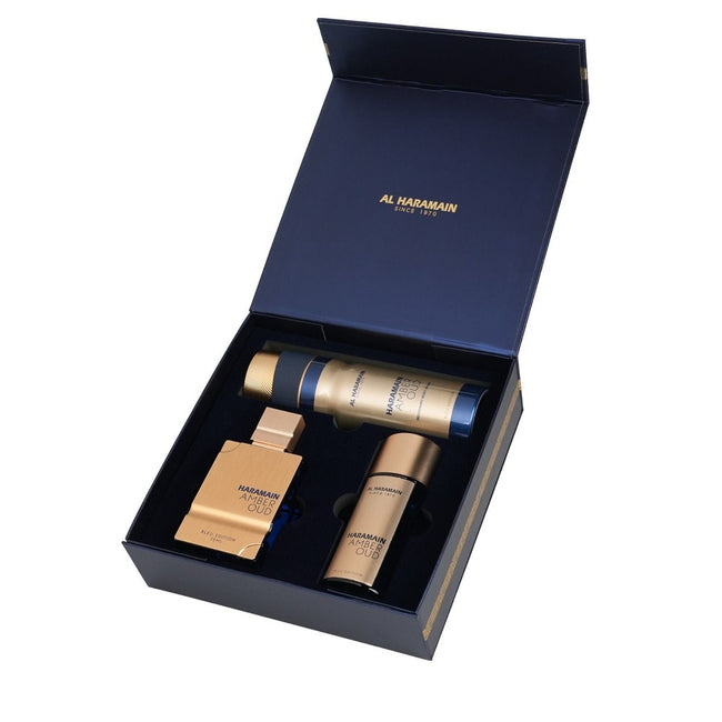 Al Haramain Amber Oud Bleu Edition zestaw woda perfumowana spray 75ml + woda perfumowana spray 30ml + dezodorant spray 200ml