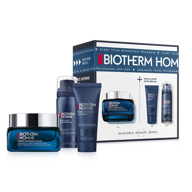 Biotherm Homme Force Supreme zestaw żel oczyszczający do twarzy 40ml + przeciwzmarszczkowy krem do twarzy 50ml + pianka do golenia 50ml