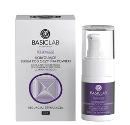 BasicLab Esteticus korygujące serum pod oczy z retinalem 0.03% 20% kompleksem peptydów i czynnikami wzrostu Redukcja i Stymulacja 15ml