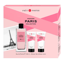 Coty Pret A Porter Paris zestaw woda perfumowana spray 100ml + balsam do ciała 50ml + żel pod prysznic 50ml