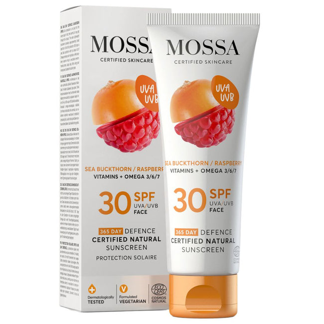 MOSSA Całoroczny naturalny filtr przeciwsłoneczny do twarzy SPF30 z rokitnikiem i maliną 50ml