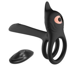 B-Series Magic Double Vibrating Ring wibrujący pierścień na penisa z pilotem Black