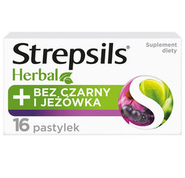 Strepsils Herbal pastylki do ssania łagodzące podrażnione gardło i struny głosowe suplement diety Bez Czarny i Jeżówka 16szt.