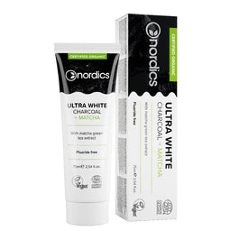 Nordics Ultra White Organic Toothpaste pasta do zębów bez fluoru z węglem Charcoal + Matcha 75ml