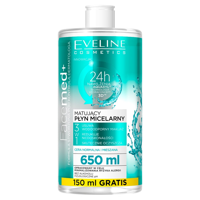 Eveline Cosmetics Facemed+ matujący płyn micelarny 3w1 650ml