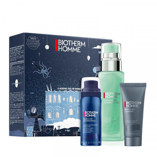 Biotherm Homme Aquapower Advanced Gel zestaw żel nawilżający do twarzy 75ml + pianka do golenia 50ml + żel do mycia twarzy 40ml