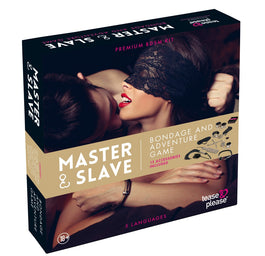 Tease & Please Master & Slave Bondage Game wielojęzyczna gra erotyczna z 13 akcesoriami