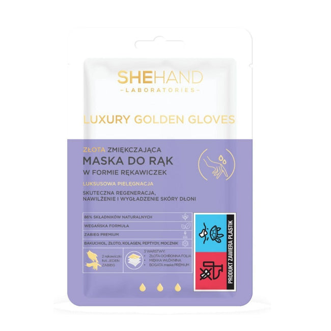 SHEHAND Luxury Golden Gloves złota zmiękczająca maska do rąk w formie rękawiczek 1 para