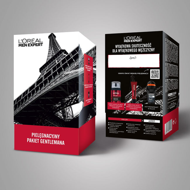L'Oreal Paris Men Expert Vita Lift zestaw krem nawilżający przeciw oznakom starzenia 50ml + krem pod oczy przeciw oznakom starzenia 15ml + Carbon Protect antyperspirant w kulce 50ml