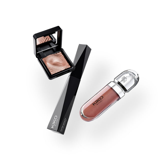 KIKO Milano Holiday Première Total Look Makeup Gift Set zestaw metaliczny cień do powiek 200 3g + tusz do rzęs 11ml + nawilżający błyszczyk do ust 20 6.5ml