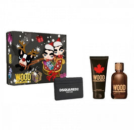 Dsquared2 Wood Pour Homme zestaw woda toaletowa spray 100ml + żel pod prysznic 100ml + portfel na karty