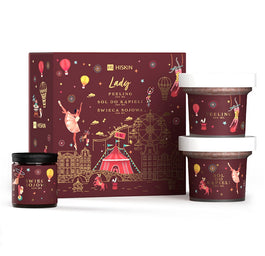 HiSkin Lady Box zestaw peeling do ciała 200ml + sól do kąpieli 200ml + świeca sojowa 100ml