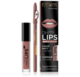 Eveline Cosmetics Oh My Lips zestaw do makijażu ust matowa pomadka w płynie i konturówka 02 Milky Chocolate