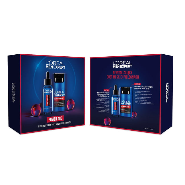 L'Oreal Paris Men Expert Power Age zestaw serum z kwasem hialuronowym 30ml + rewitalizujący krem nawilżający 50ml