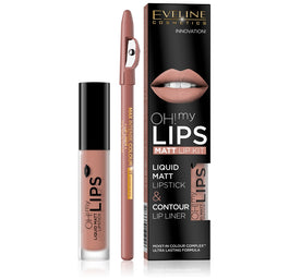 Eveline Cosmetics Oh My Lips zestaw do makijażu ust matowa pomadka w płynie i konturówka 01 Neutral Nude