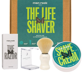 MenRock The Life Shaver Sicilian Lime zestaw krem do golenia 100ml + pędzel do golenia + stojak na pędzel + maszynka do golenia + ostrza maszynki do golenia