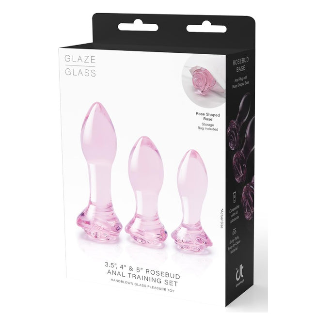 Dream Toys Glaze Glass Rosebud Anal Training Set zestaw trzech korków analnych Pink