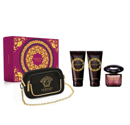 Versace Crystal Noir zestaw woda toaletowa spray 90ml + balsam do ciała 100ml + żel pod prysznic 100ml + torebka