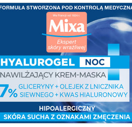 MIXA Hyalurogel Noc nawilżający krem-maska nocna odbudowa 50ml