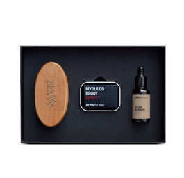 Zew For Men Prosty Drwal zestaw olejek do brody 30ml + mydło do brody 80ml + mydelniczka + kartacz