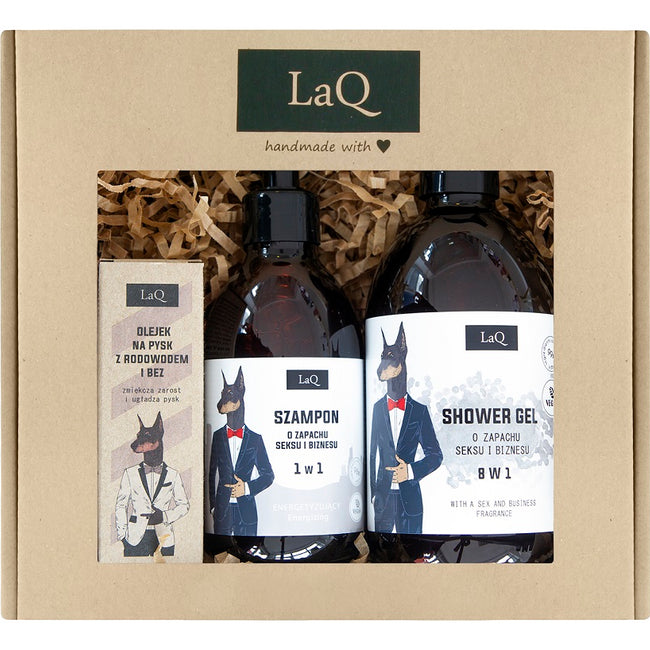 LaQ Doberman zestaw żel pod prysznic 500ml + szampon do włosów 300ml + olejek do brody 30ml