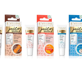Eveline Cosmetics Juicy Kisses Lip Balm zestaw regenerujący balsam do ust Exotic Mango 6x12ml + nawilżający balsam do ust Sweet Coconut 6x12ml + regenerujący balsam do ust Chocolate Pasion 6x12ml