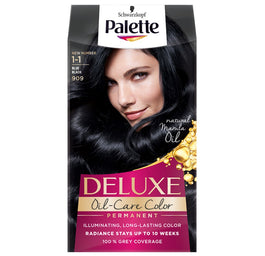 Palette Deluxe Oil-Care Color farba do włosów trwale koloryzująca z mikroolejkami 909 (1-1) Granatowa Czerń