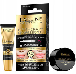 Eveline Cosmetics Lip Therapy Professional nieinwazyjny zabieg powiększający usta peeling cukrowy do ust 7ml + hialuronowy wypełniacz ust 12ml