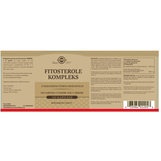 Solgar Fitosterole Kompleks suplement diety 100 kapsułek