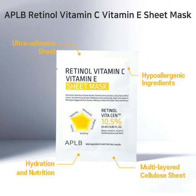 APLB Retinol Vitamin C Vitamin E Sheet Mask rozświetlająca maska w płachcie 25ml
