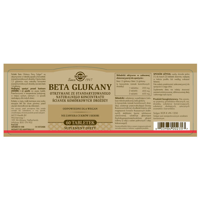 Solgar Beta Glukany suplement diety 60 tabletek
