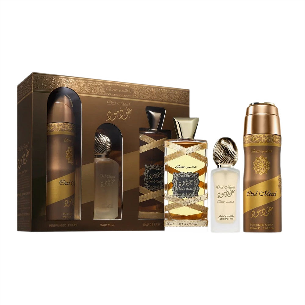 lattafa oud mood elixir woda perfumowana 100 ml   zestaw  