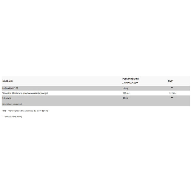 WISH Pharmaceutical Niacyna Witamina B3 (PP) 500mg + L-leucyna suplement diety 120 kapsułek