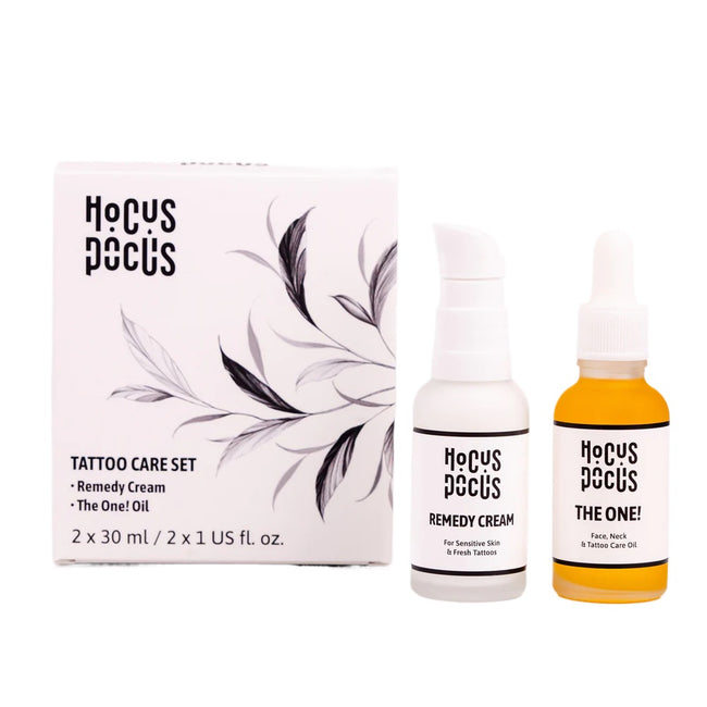 Hocus Pocus Tattoo Care zestaw łagodzący krem do tatuaży 30ml + olejek pielęgnujący do tatuażu 30ml