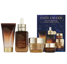 Estée Lauder Nightly Renewal zestaw żel oczyszczający do twarzy na noc 30ml + serum naprawcze 50ml + rewitalizujący krem do twarzy 15ml + krem pod oczy 5ml