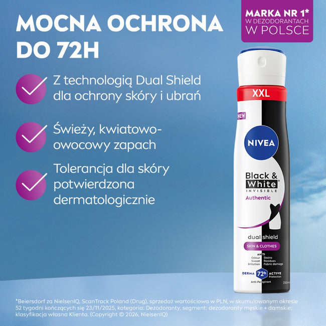 Nivea Black&White Invisible Authentic antyperspirant spray 250ml