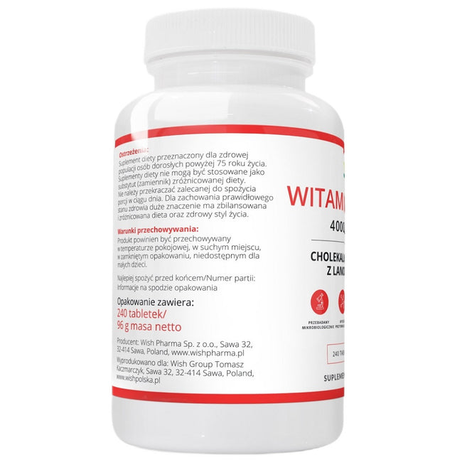 WISH Pharmaceutical Witamina D3 4000IU suplement diety 240 tabletek