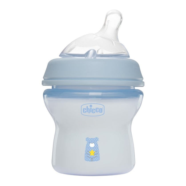 Chicco NaturalFeeling butelka plastikowa ze smoczkiem silikonowym przepływ wolny 0m+ Niebieska 150ml