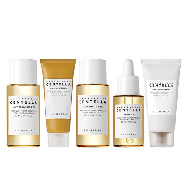 SKIN1004 Madagascar Centella Travel Kit zestaw olejek oczyszczający 30ml + pianka oczyszczająca 20ml + tonik do twarzy 30ml + serum do twarzy 30ml + krem do twarzy 30ml