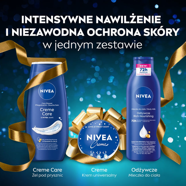 Nivea Cozy Care zestaw pielęgnujący żel pod prysznic 250ml + odżywcze mleczko do ciała 250ml + krem uniwersalny 150ml