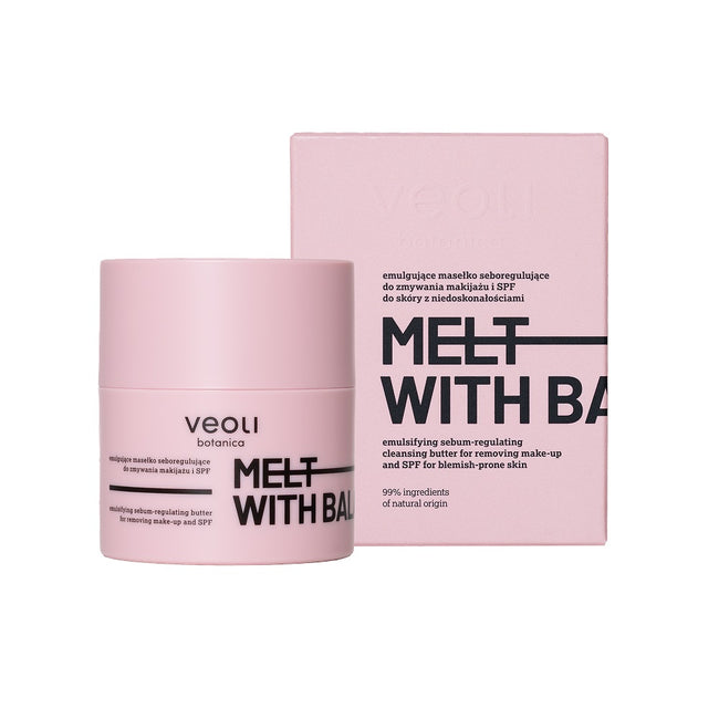 Veoli Botanica Melt With Balance emulgujące masełko seboregulujące do zmywania makijażu i SPF do skóry z niedoskonałościami 40g