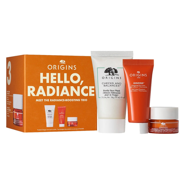 Origins » Hello Radiance zestaw delikatny żel do mycia twarzy 30ml + energetyzujący żel-krem 15ml + odświeżający krem pod oczy 5ml (100% off)