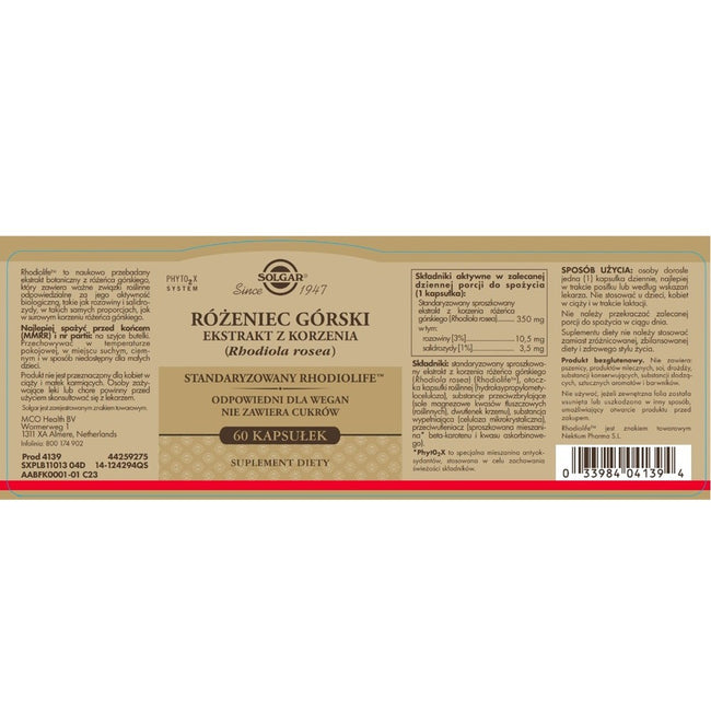 Solgar Różeniec Górski suplement diety 60 kapsułek