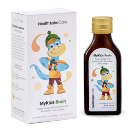 HealthLabs MyKids Brain kwasy Omega 3 i 9 z witaminą D3 dla rozwoju i pracy mózgu dziecka suplement diety Malinowy 100ml