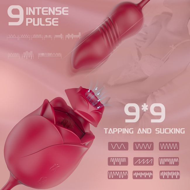S-HANDE Immortal Flower 5 masażer intymny w kształcie róży z 9 trybami ssania i pchania Red