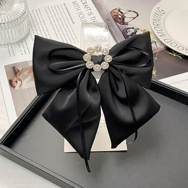 Ecarla Spinka do włosów kokarda z diamencikami Czarna XL SP441CZ
