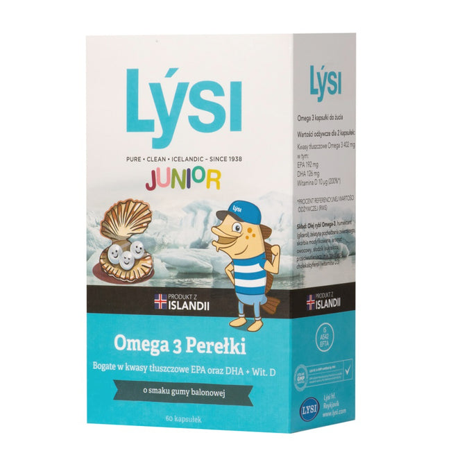 Lysi Junior Omega 3 Perełki suplement diety o smaku gumy balonowej 60 kapsułek