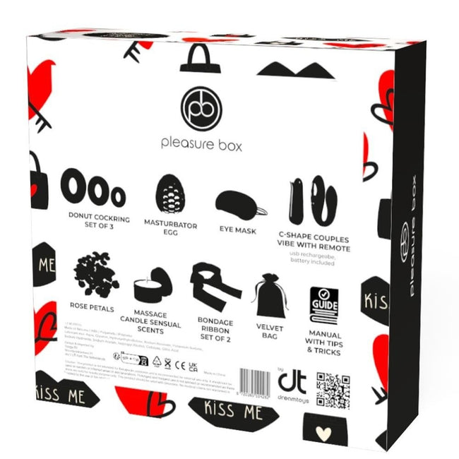 Dream Toys Pleasure Box Let'S Play Together zestaw Donut Cockring pierścienie erekcyjne 3szt. + Masturbator Egg masturbator + C-Shape Couples wibrator + Rose Petals płatki róży + Bondage Ribbon wstążka + Massage Candle świeczka do masażu + Eye Mask opaska na oczy