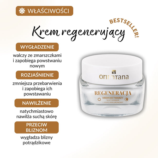 ORIENTANA Regeneracja krem do twarzy Śluz Ślimaka i Kwas Hialuronowy 50ml