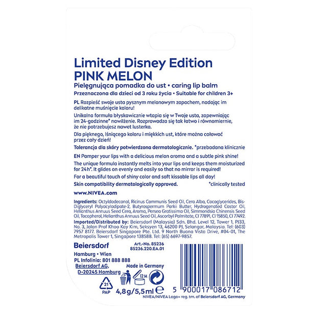 Nivea Pielęgnująca pomadka do ust Pink Melon Disney Edition